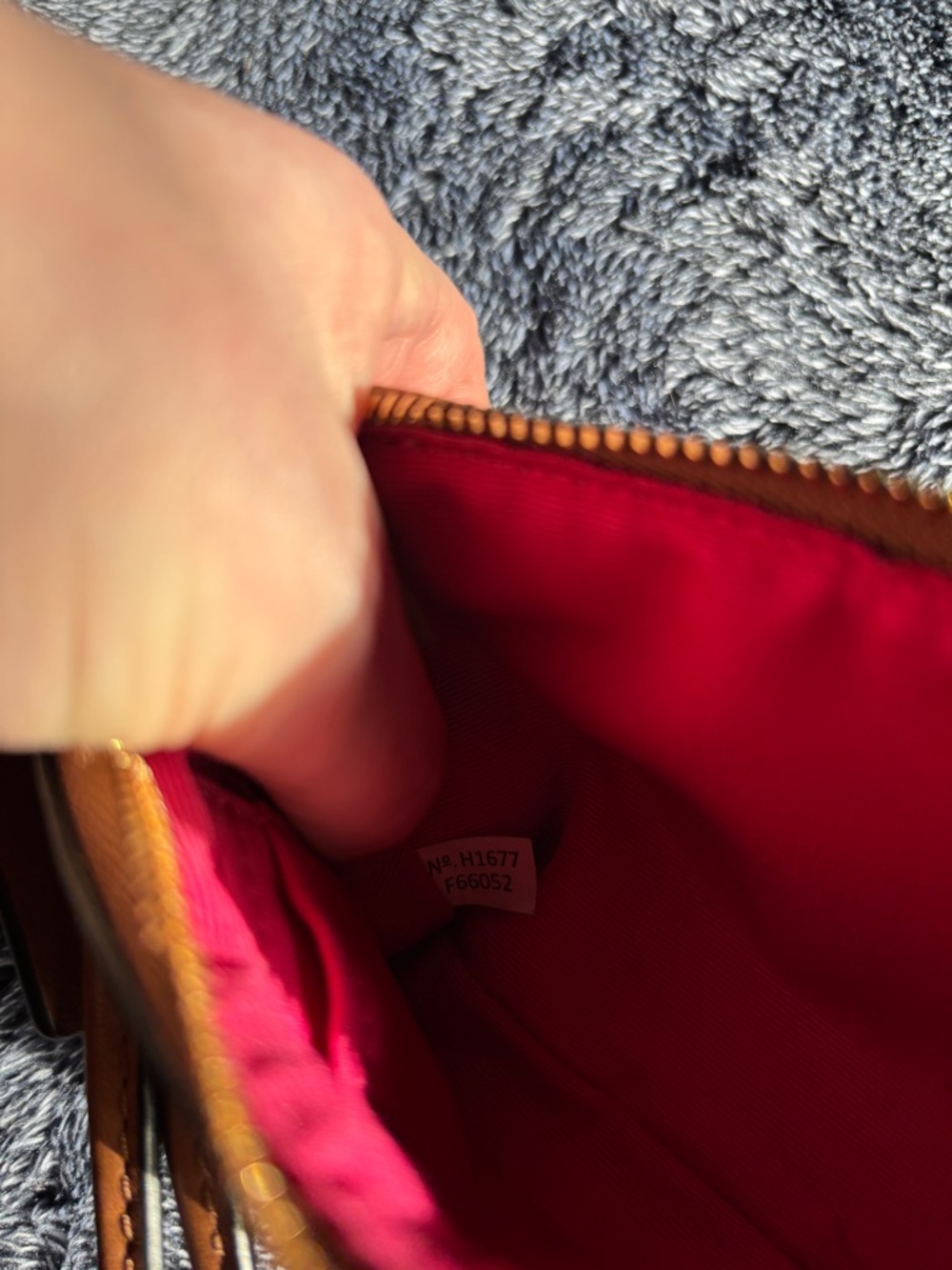 EUC Coach Brown Canvas Wristlet with Red & Dark Brown Center Stripe - Picture 5 of 10